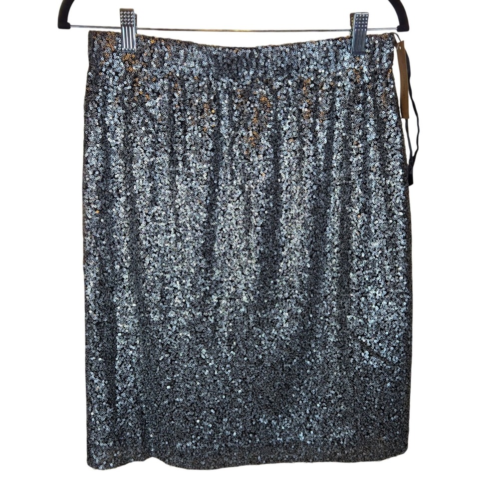 CREMEUX Women's Silver‎ Sequin Pencil Skirt Elastic Waist Party Cocktail